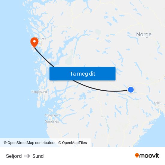 Seljord to Sund map