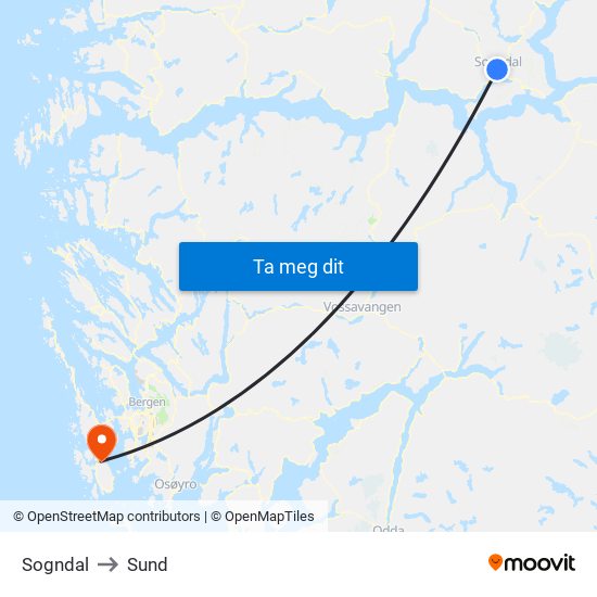 Sogndal to Sund map