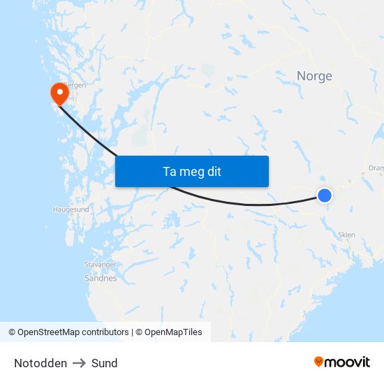 Notodden to Sund map