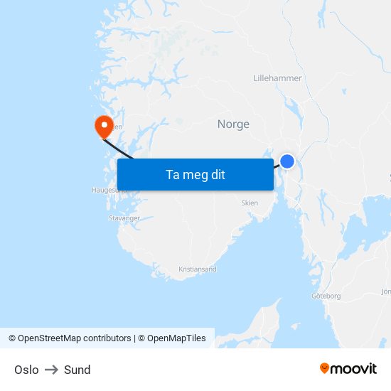 Oslo to Sund map