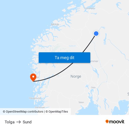 Tolga to Sund map