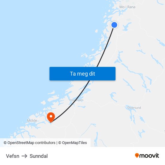 Vefsn to Sunndal map