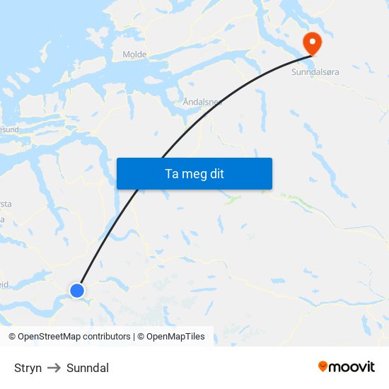 Stryn to Sunndal map