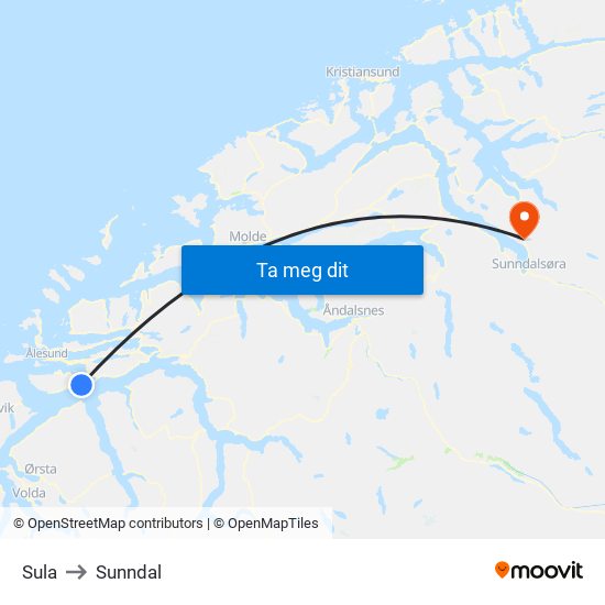 Sula to Sunndal map