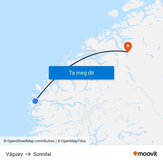 Vågsøy to Sunndal map