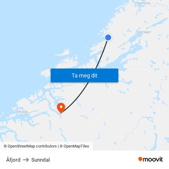 Åfjord to Sunndal map