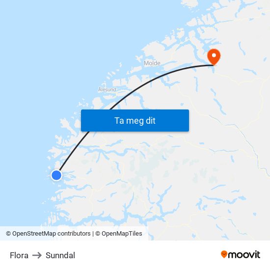 Flora to Sunndal map