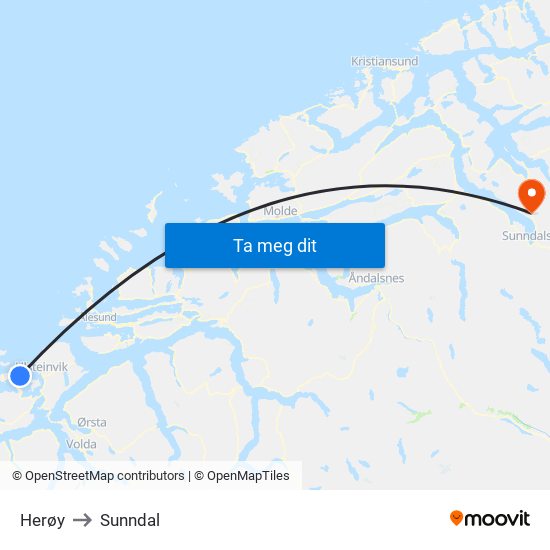 Herøy to Sunndal map