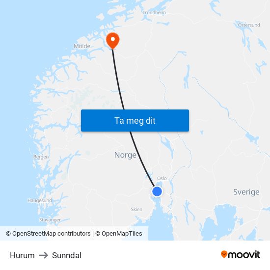 Hurum to Sunndal map