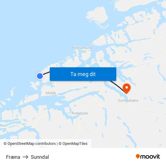 Fræna to Sunndal map