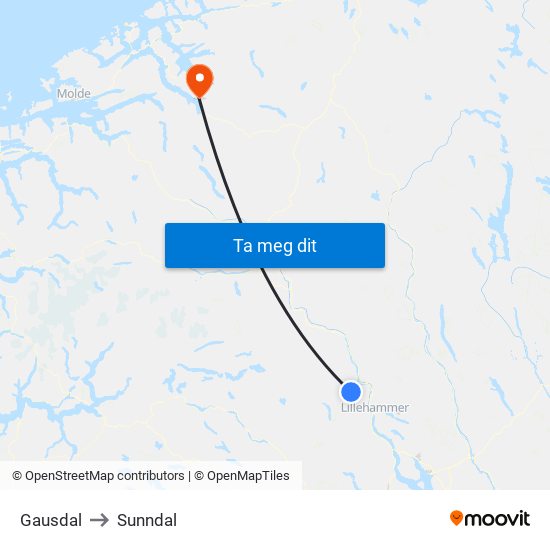Gausdal to Sunndal map
