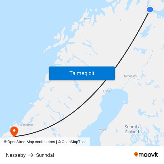 Nesseby to Sunndal map