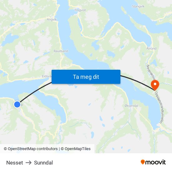 Nesset to Sunndal map