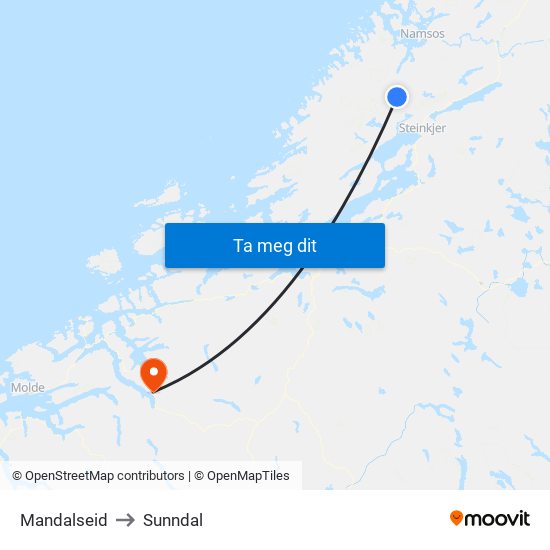 Mandalseid to Sunndal map