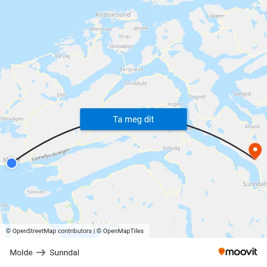 Molde to Sunndal map