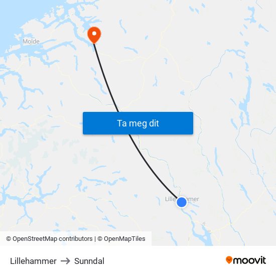 Lillehammer to Sunndal map