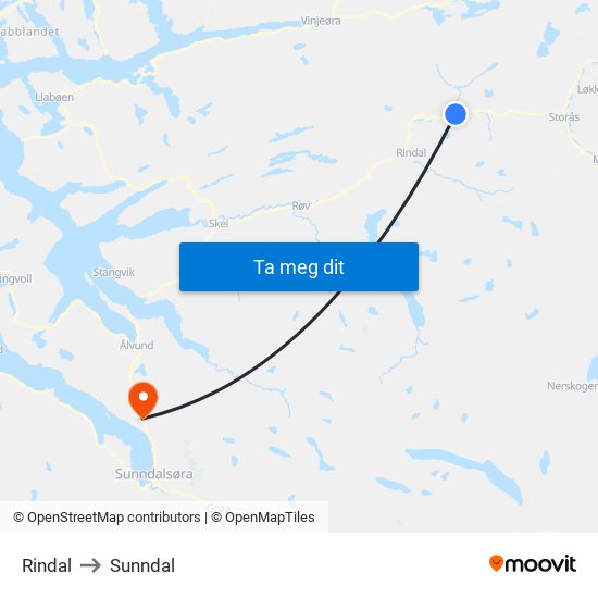 Rindal to Sunndal map