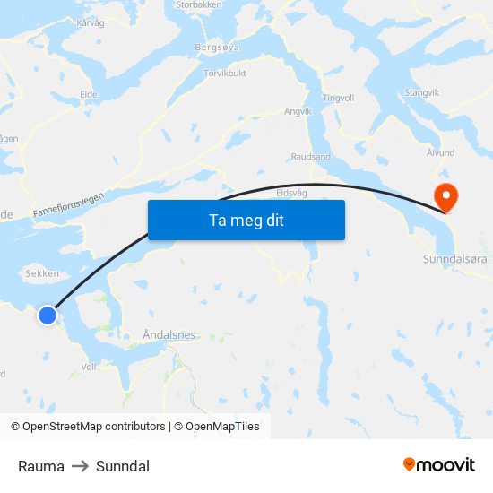 Rauma to Sunndal map