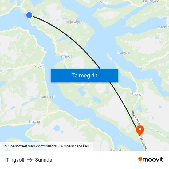 Tingvoll to Sunndal map