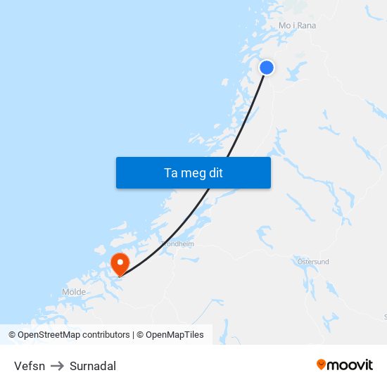 Vefsn to Surnadal map