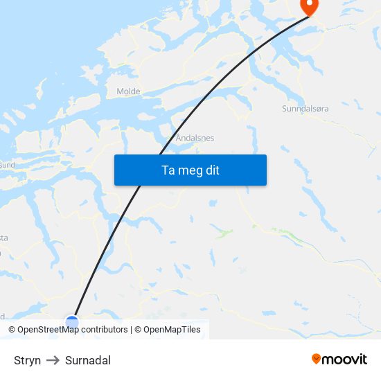 Stryn to Surnadal map