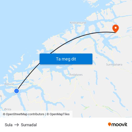 Sula to Surnadal map