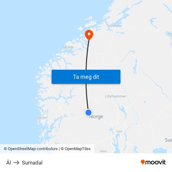 Ål to Surnadal map