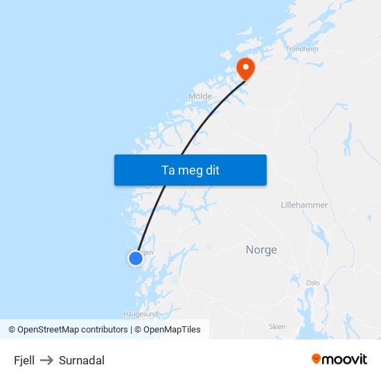 Fjell to Surnadal map