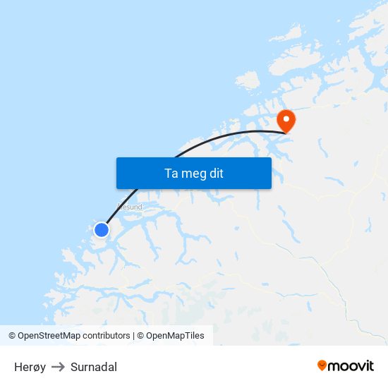 Herøy to Surnadal map