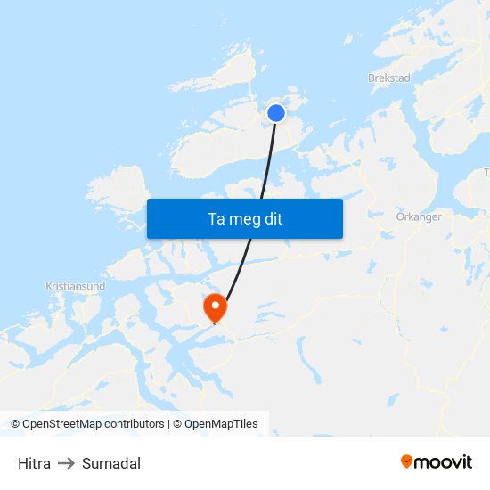 Hitra to Surnadal map