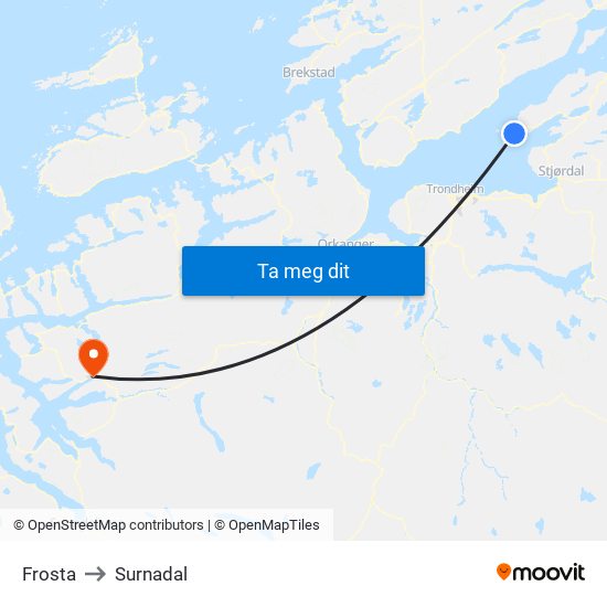 Frosta to Surnadal map