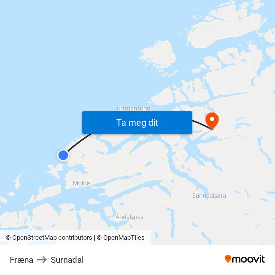 Fræna to Surnadal map