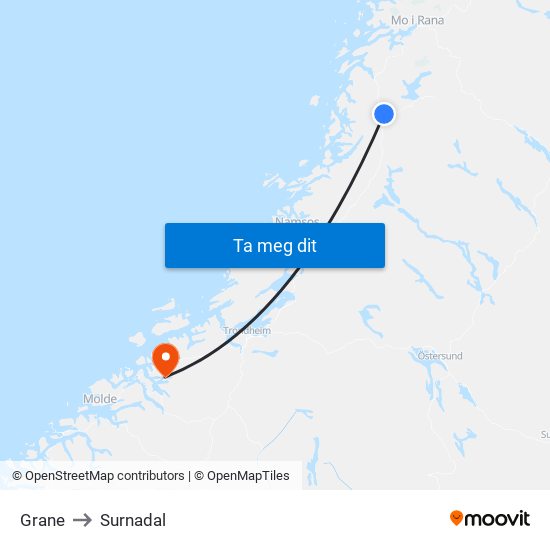 Grane to Surnadal map