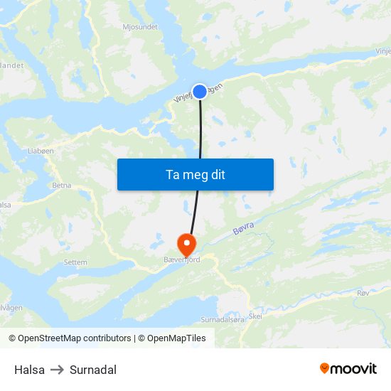 Halsa to Surnadal map