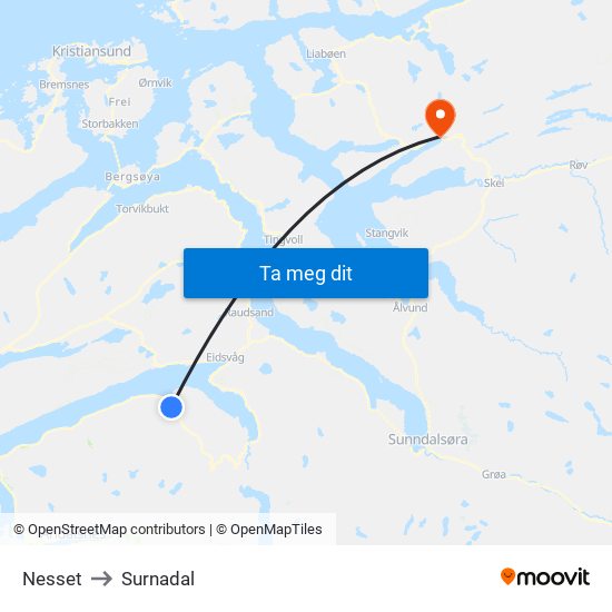 Nesset to Surnadal map