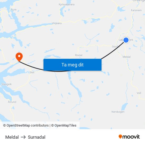 Meldal to Surnadal map