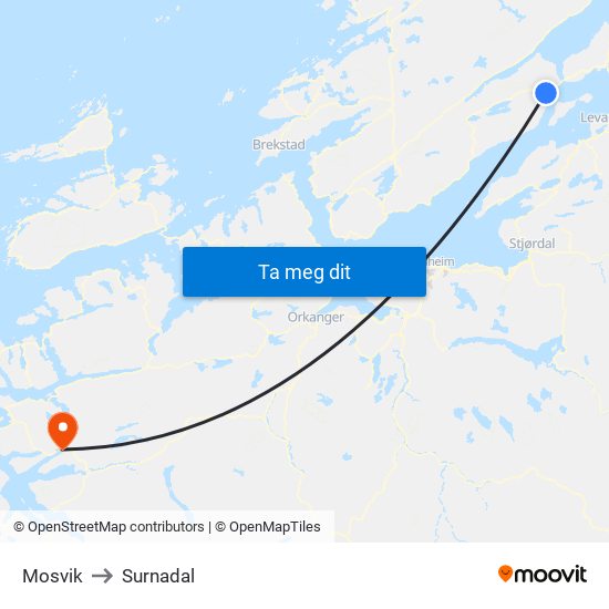 Mosvik to Surnadal map