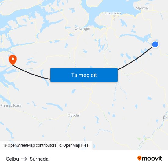 Selbu to Surnadal map