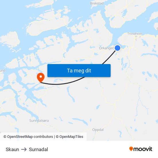 Skaun to Surnadal map