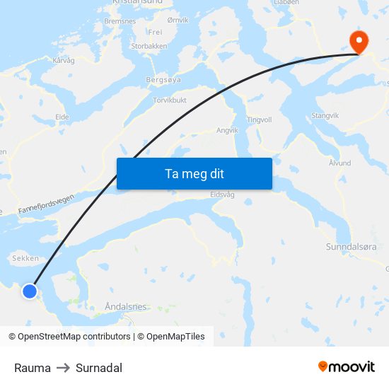 Rauma to Surnadal map