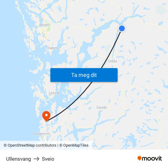 Ullensvang to Sveio map