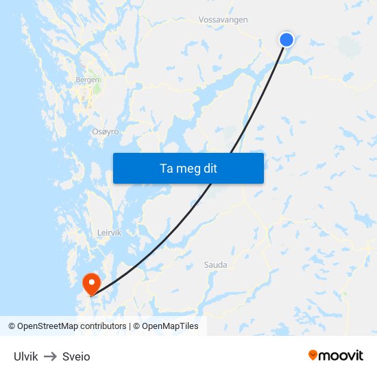 Ulvik to Sveio map