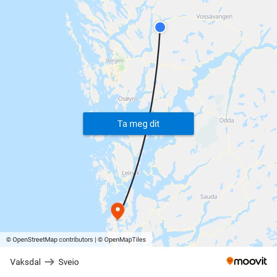 Vaksdal to Sveio map