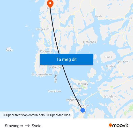 Stavanger to Sveio map