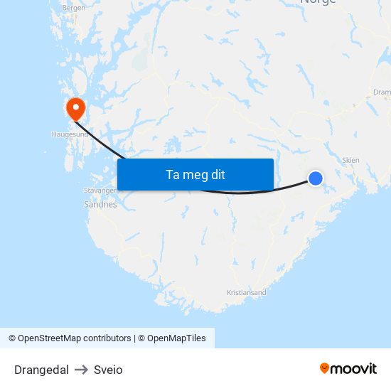 Drangedal to Sveio map