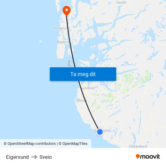Eigersund to Sveio map