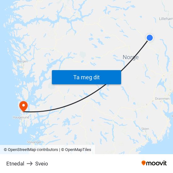 Etnedal to Sveio map