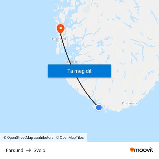 Farsund to Sveio map
