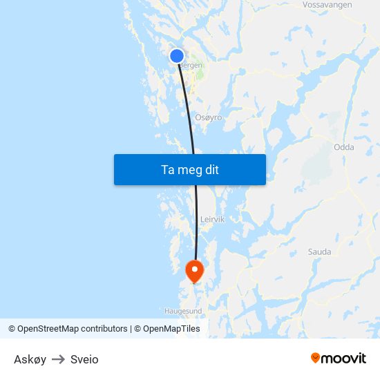 Askøy to Sveio map