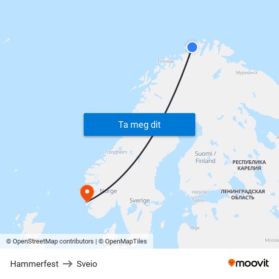 Hammerfest to Sveio map
